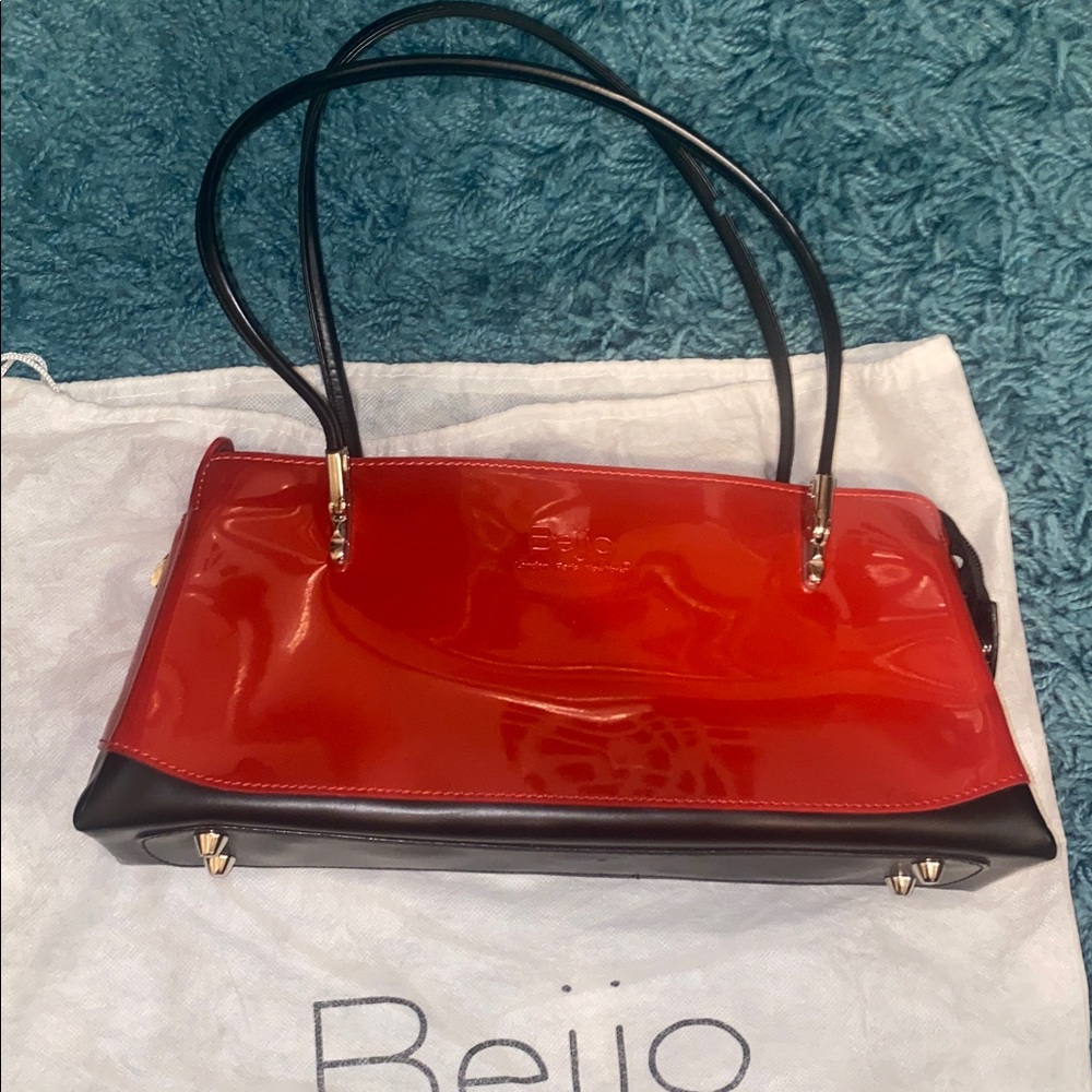Beijo Red Patent Leather Baguette Shoulder Bag Y2K - Picture 3 of 4